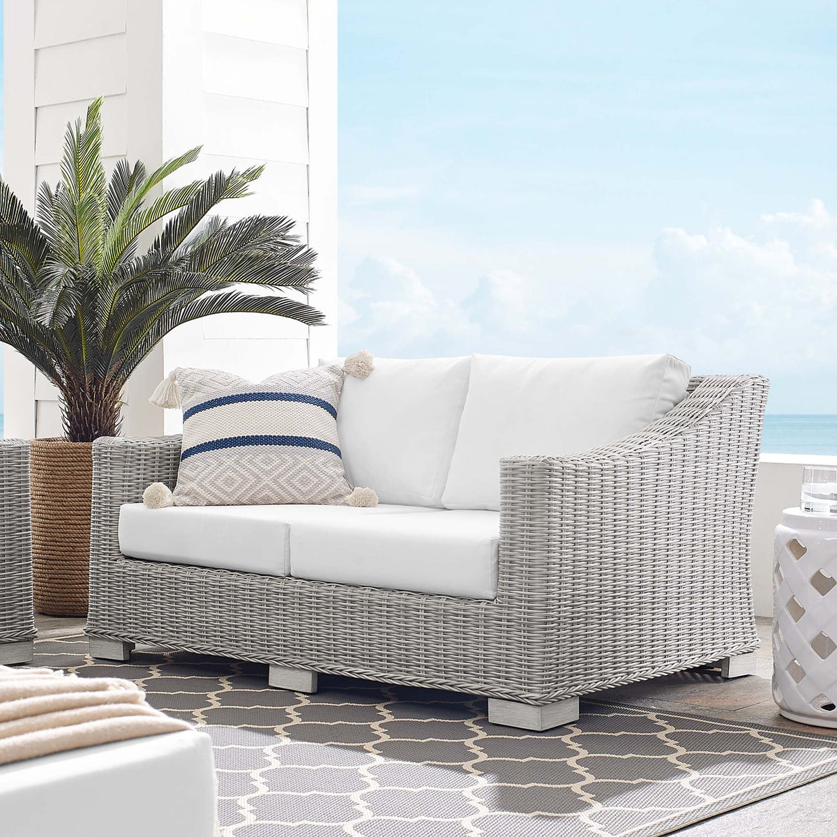 Conway Sunbrella® Outdoor Patio Wicker Rattan Loveseat by Modway, photo 17 of 18