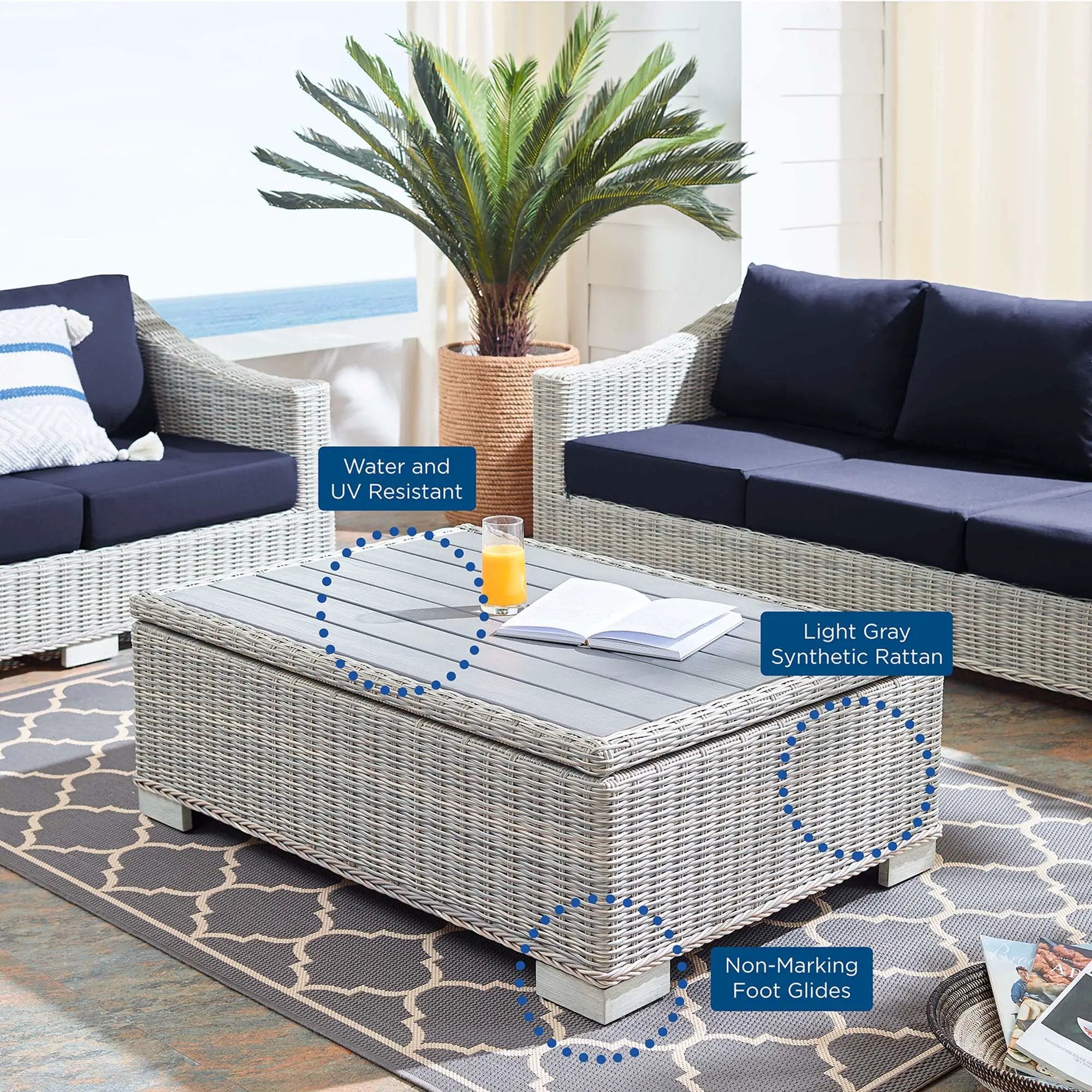 Conway 45" Outdoor Patio Wicker Rattan Coffee Table by Modway by HouseOfZazla