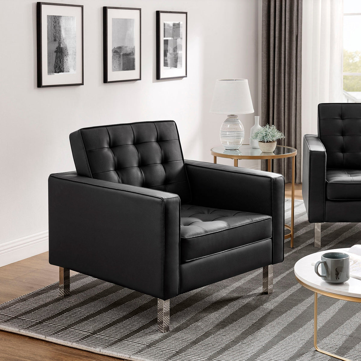 Loft Tufted Vegan Leather Armchairs Set of 2 by Modway, photo 8 of 32