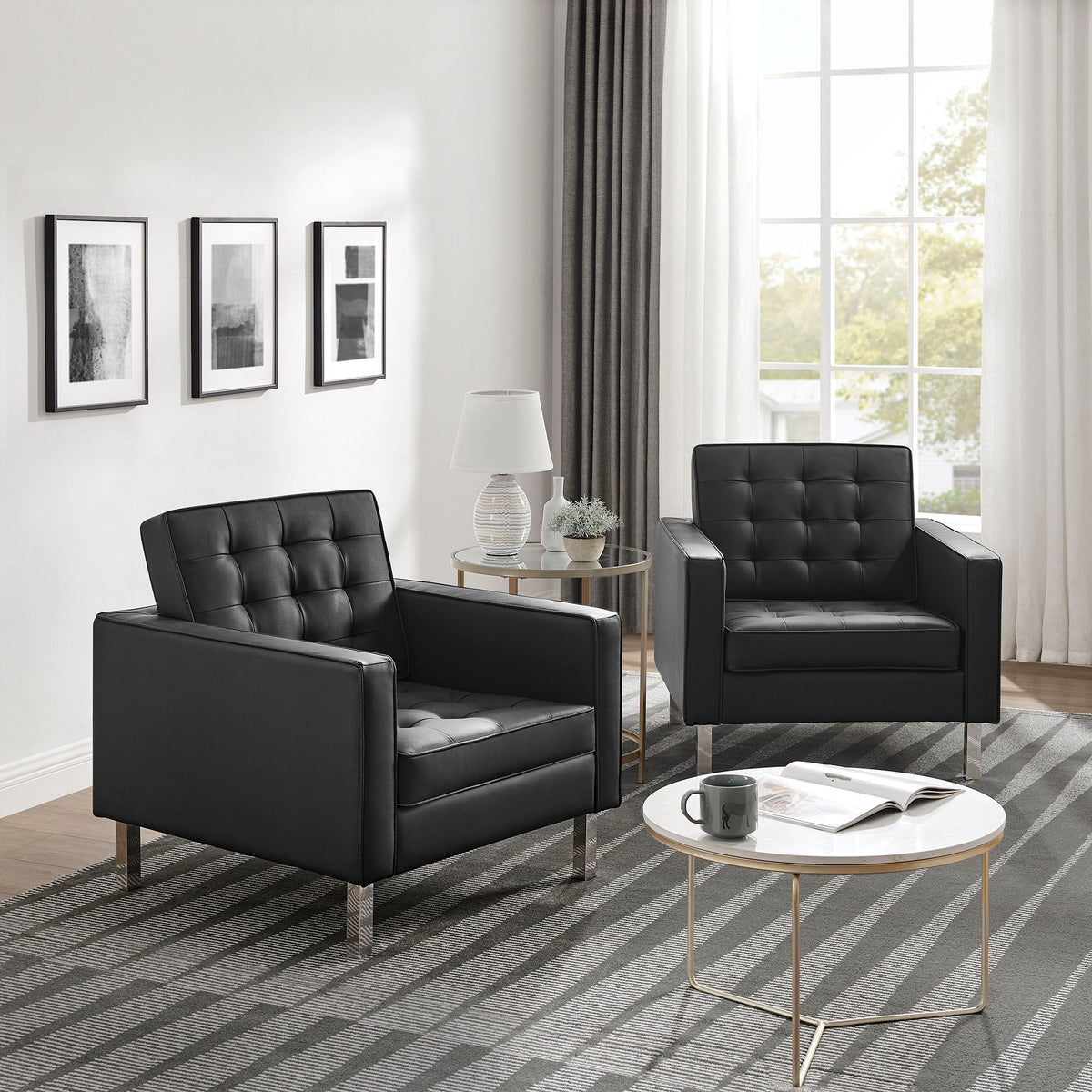 Loft Tufted Vegan Leather Armchairs Set of 2 by Modway, photo 7 of 32