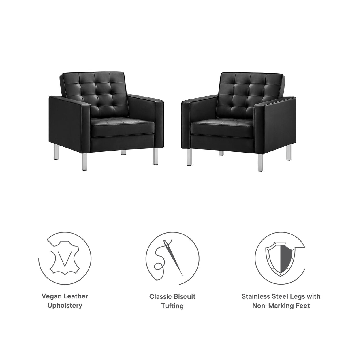 Loft Tufted Vegan Leather Armchairs Set of 2 by Modway, photo 3 of 32