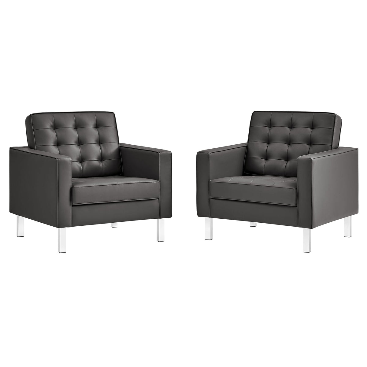 Loft Tufted Vegan Leather Armchairs Set of 2 by Modway, photo 9 of 32