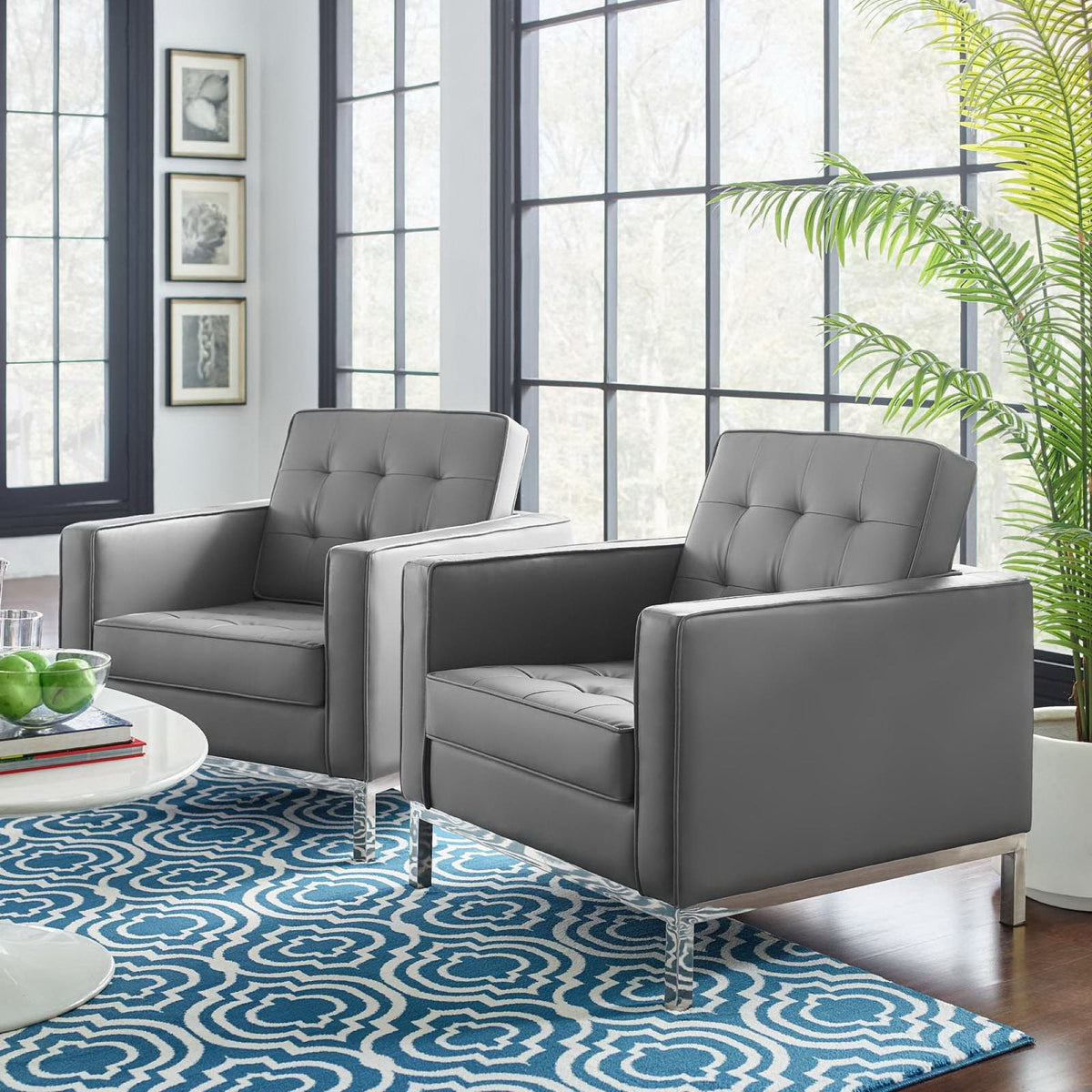 Loft Tufted Vegan Leather Armchairs Set of 2 by Modway, photo 16 of 32