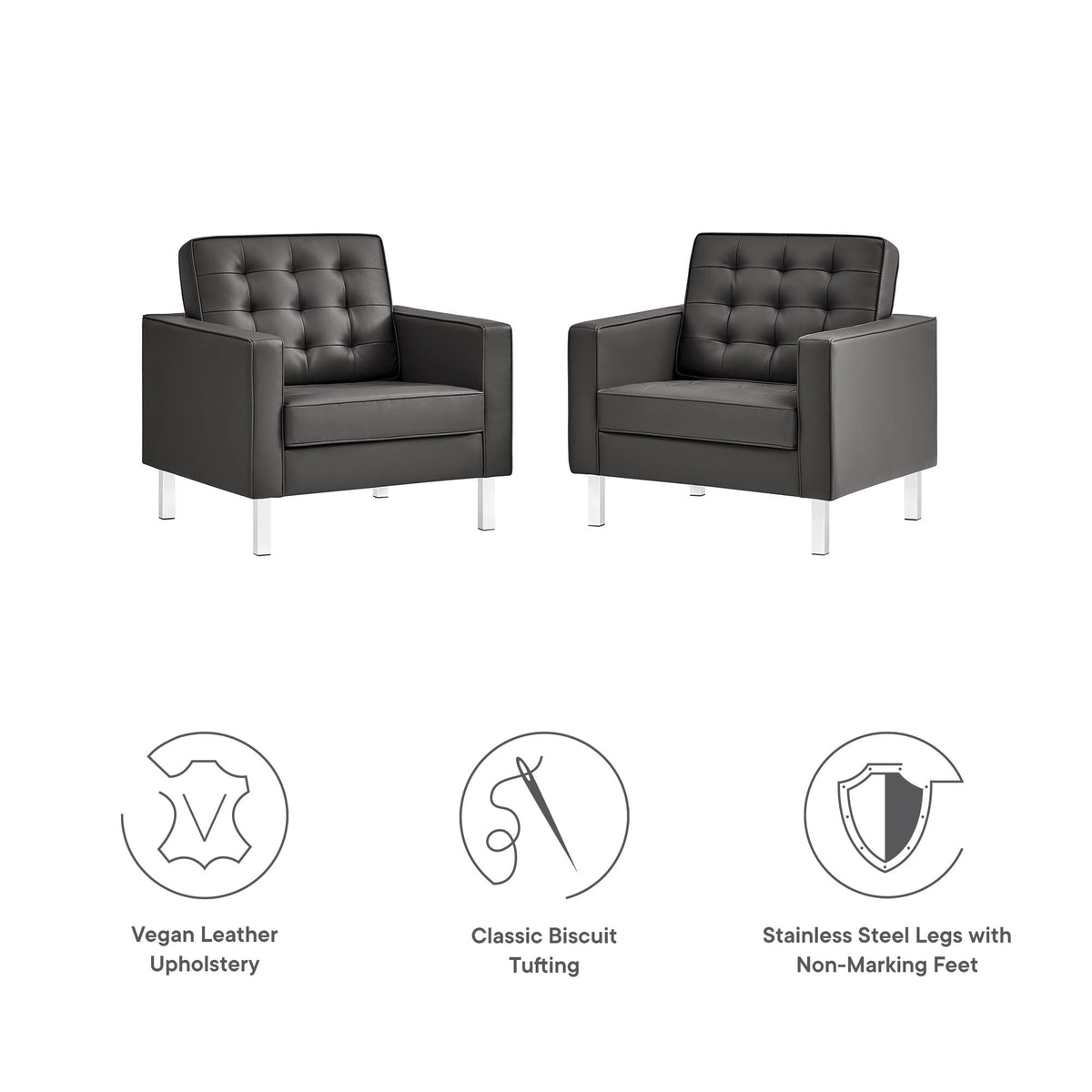 Loft Tufted Vegan Leather Armchairs Set of 2 by Modway, photo 11 of 32
