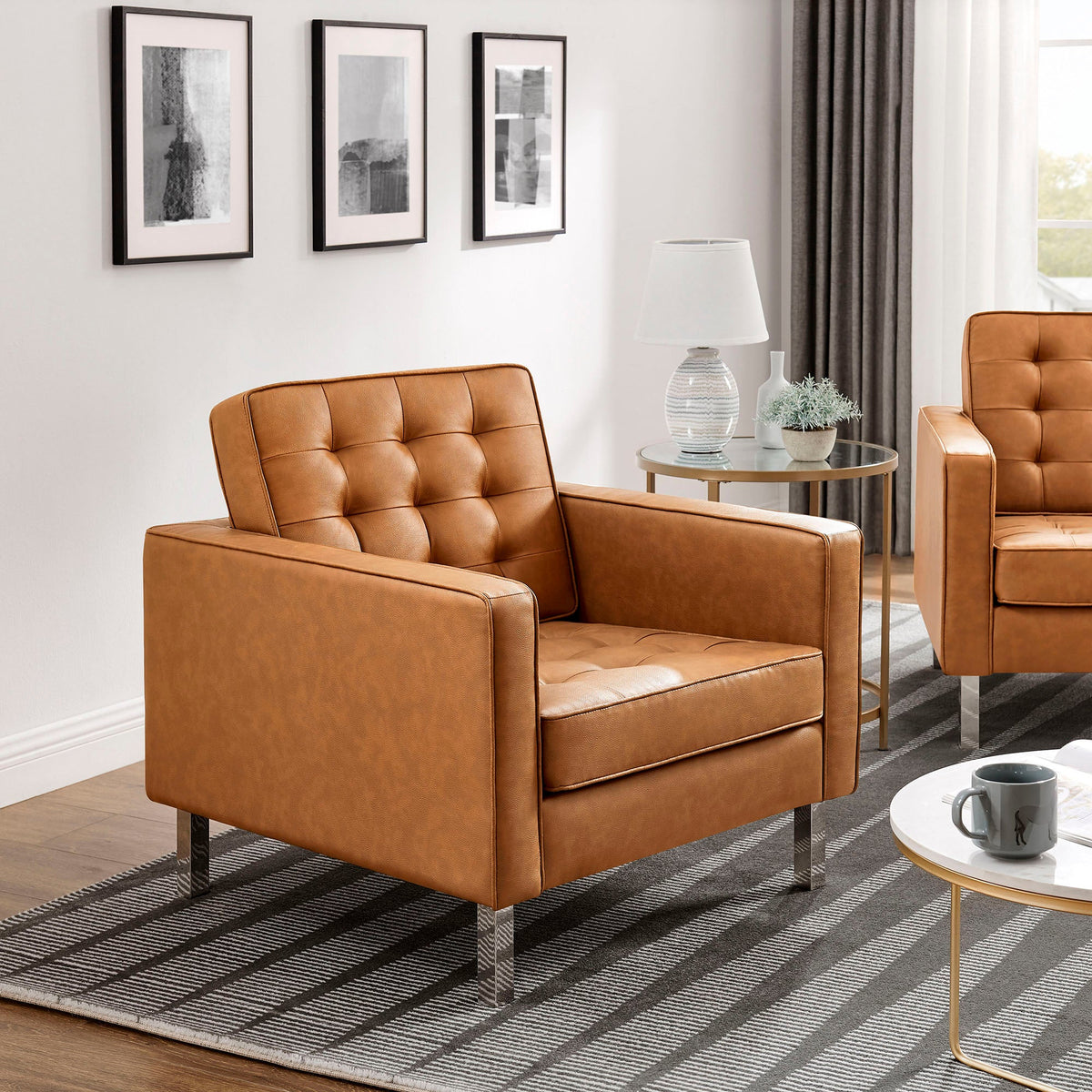 Loft Tufted Vegan Leather Armchairs Set of 2 by Modway, photo 23 of 32