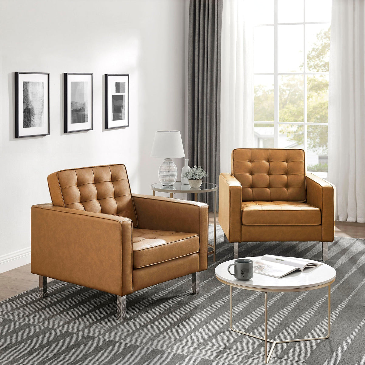Loft Tufted Vegan Leather Armchairs Set of 2 by Modway, photo 24 of 32
