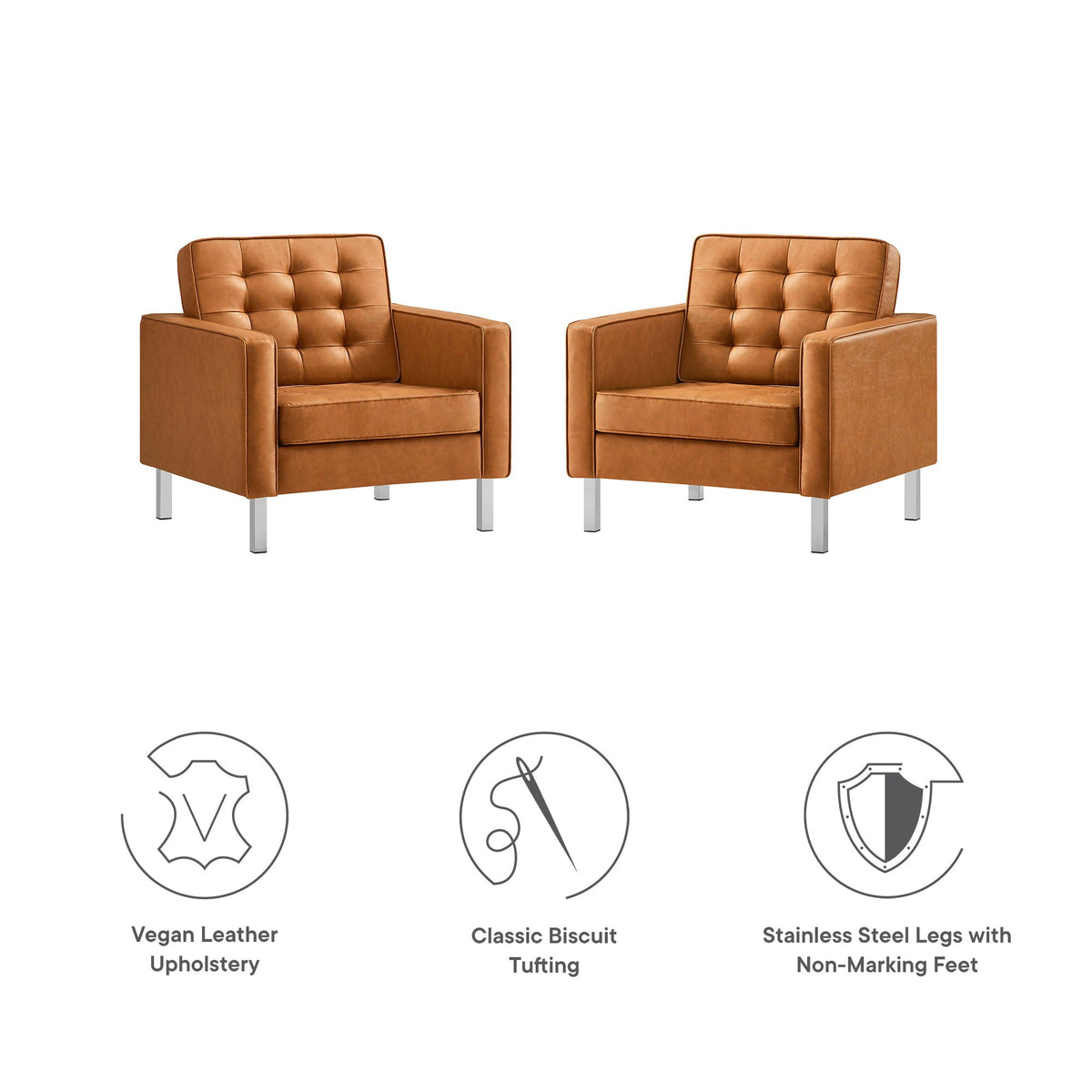 Loft Tufted Vegan Leather Armchairs Set of 2 by Modway, photo 18 of 32