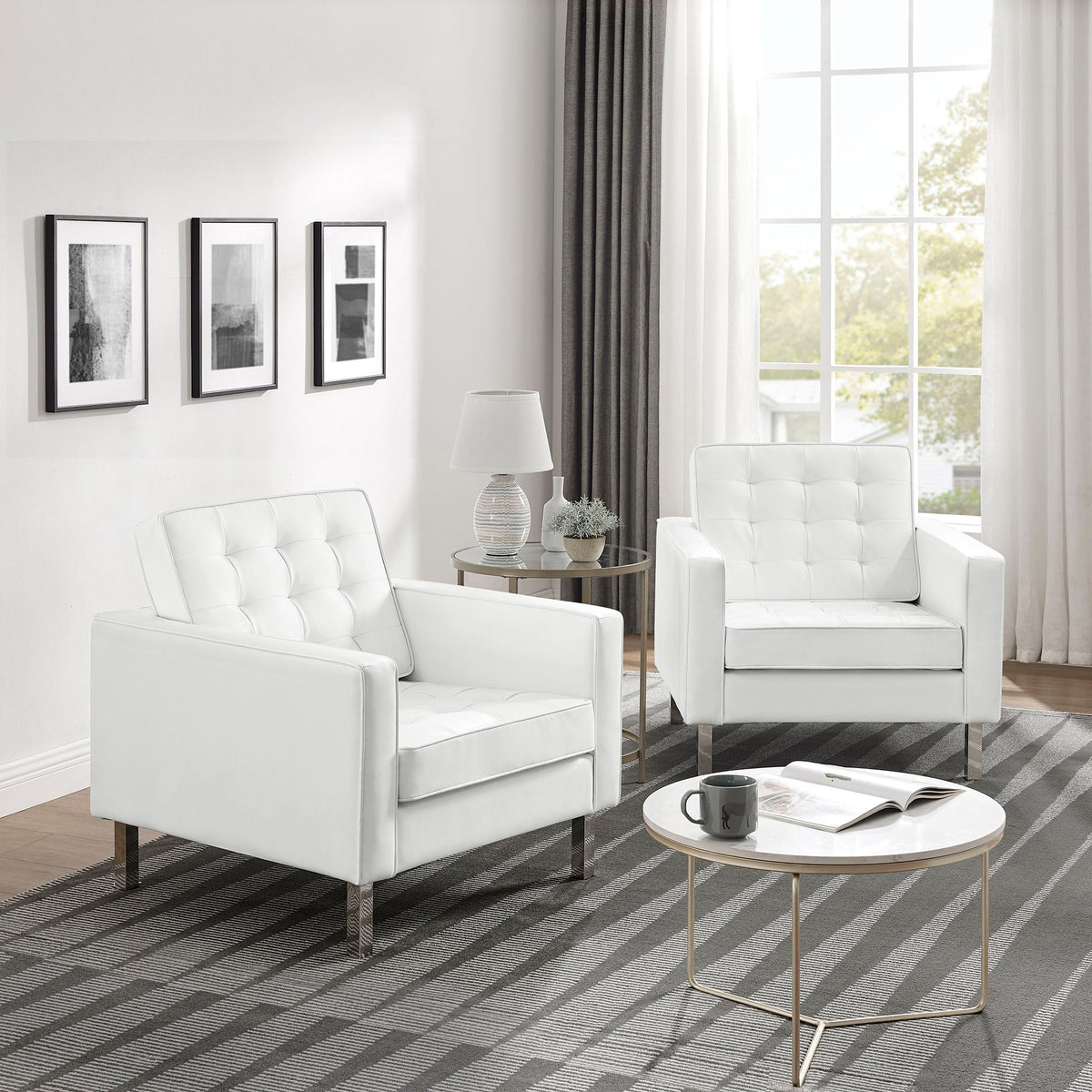 Loft Tufted Vegan Leather Armchairs Set of 2 by Modway, photo 31 of 32