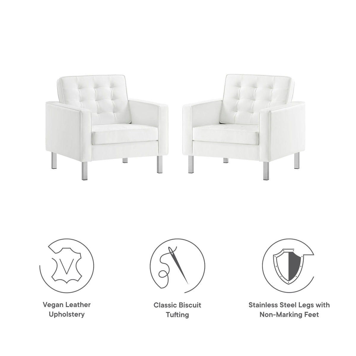Loft Tufted Vegan Leather Armchairs Set of 2 by Modway, photo 27 of 32