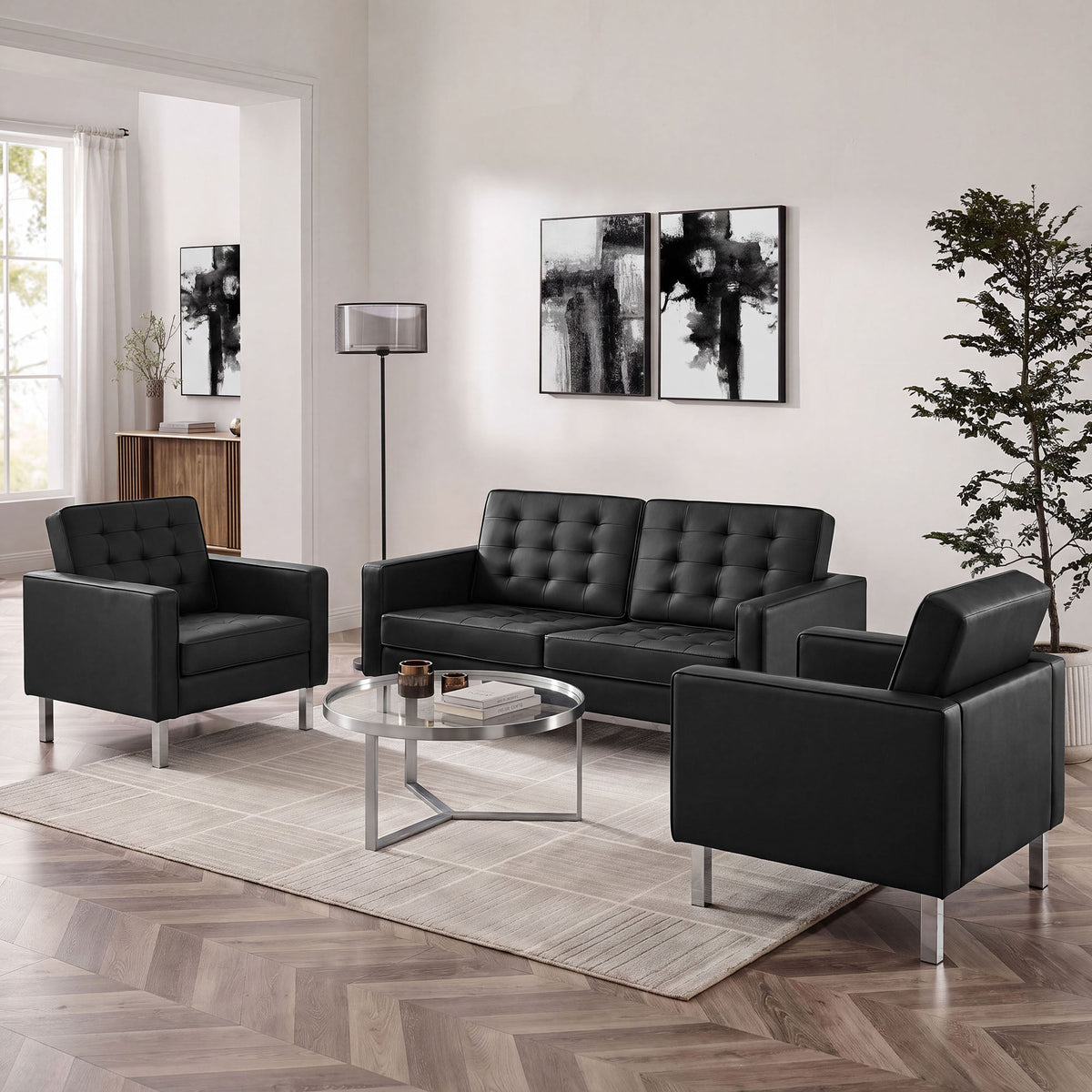 Loft 3 Piece Tufted Upholstered Faux Leather Set by Modway, photo 11 of 41