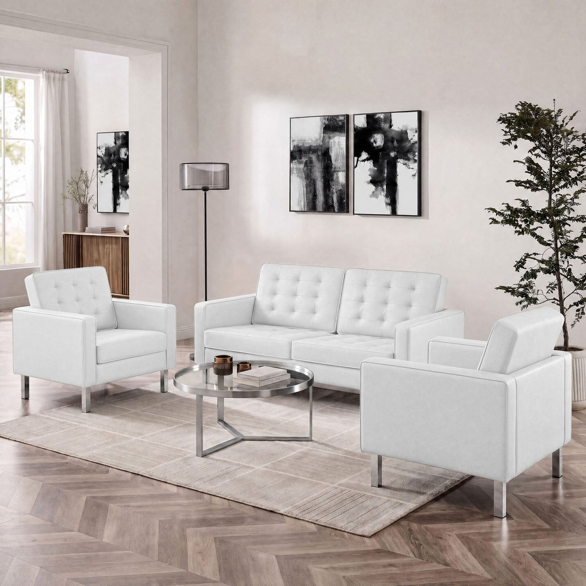 Loft 3 Piece Tufted Upholstered Faux Leather Set by Modway, photo 24 of 41