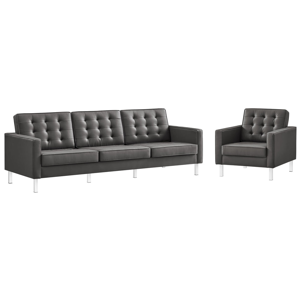 Loft Tufted Upholstered Faux Leather Sofa and Armchair Set by Modway, photo 14 of 40