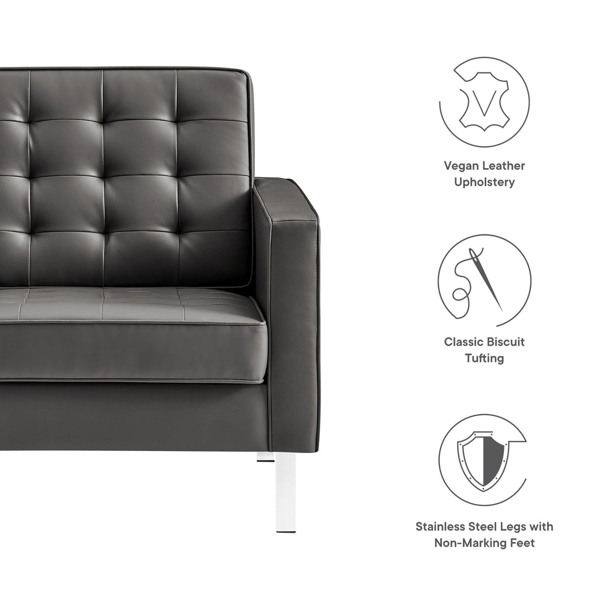 Loft Tufted Upholstered Faux Leather Sofa and Armchair Set by Modway, photo 15 of 40
