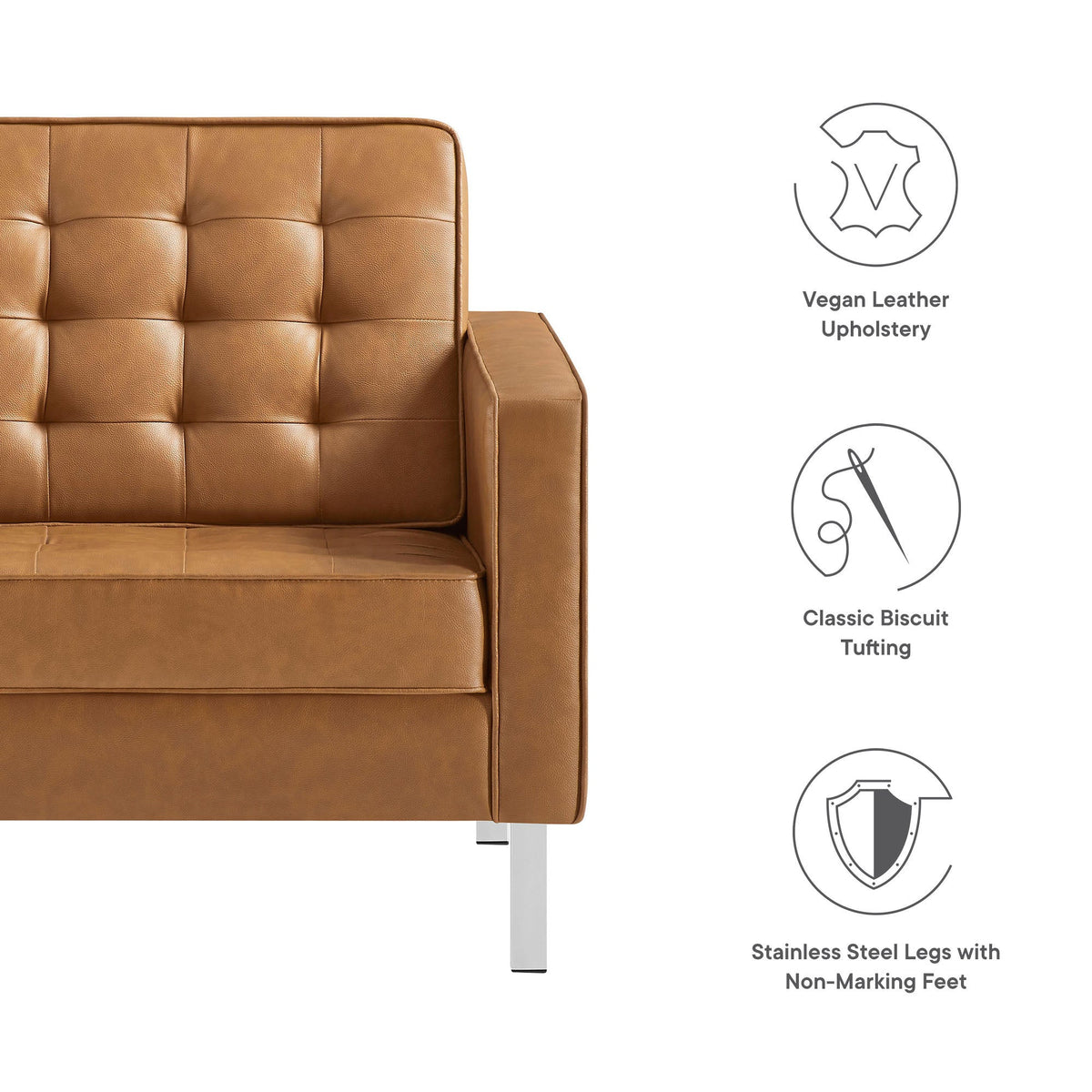 Loft Tufted Upholstered Faux Leather Sofa and Armchair Set by Modway, photo 28 of 40