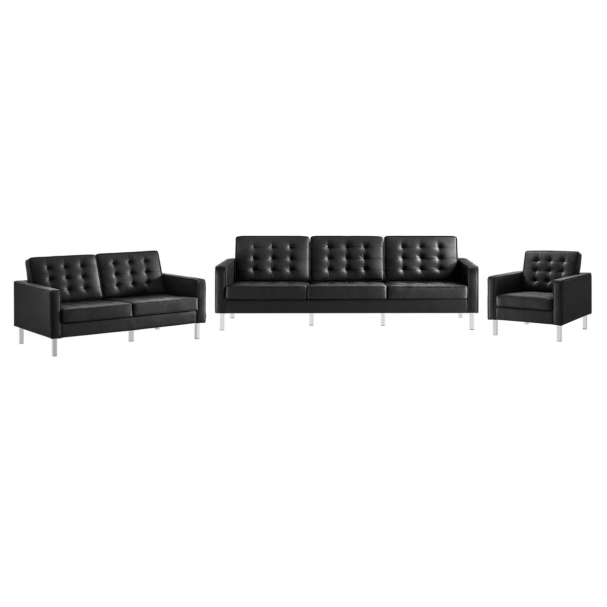 Loft 3 Piece Tufted Upholstered Faux Leather Set by Modway, photo 27 of 41
