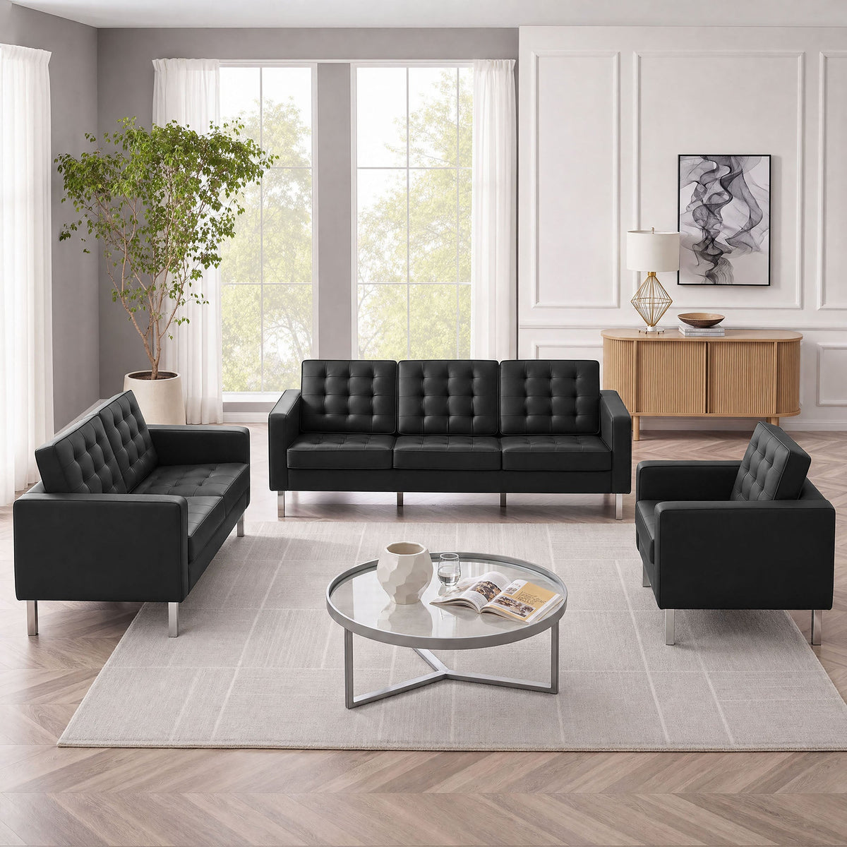 Loft 3 Piece Tufted Upholstered Faux Leather Set by Modway, photo 40 of 41