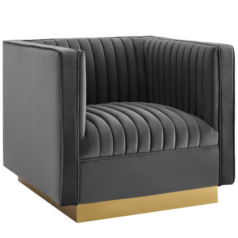 Sanguine 3 Piece Vertical Channel Tufted Upholstered Performance Velvet Set by Modway, photo 3 of 6