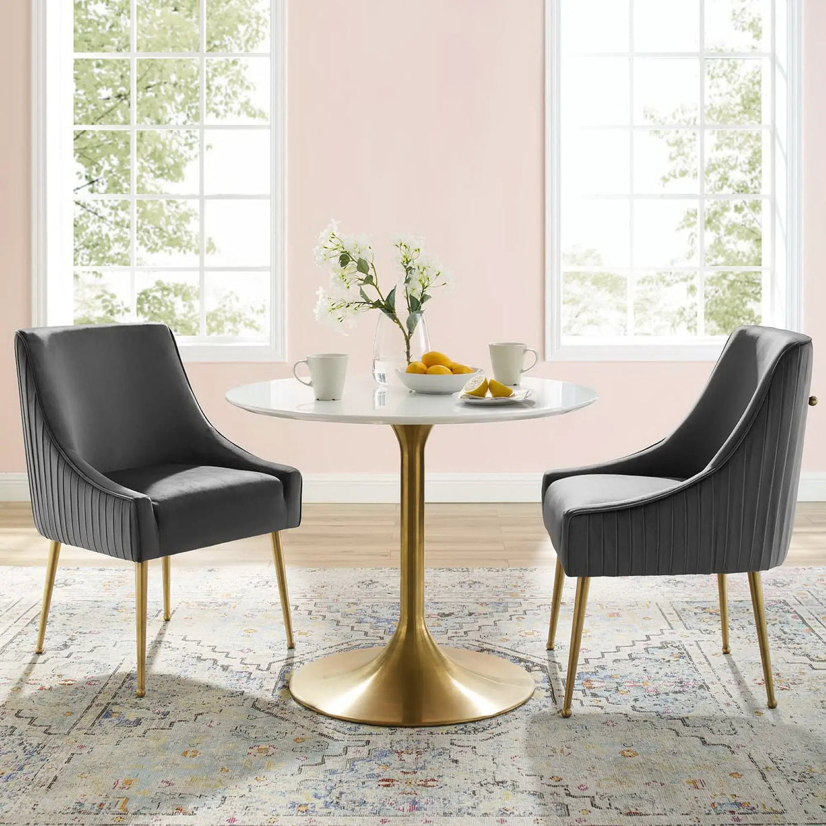 Discern Pleated Back Upholstered Performance Velvet Dining Chair Set of 2 by Modway by HouseOfZazla