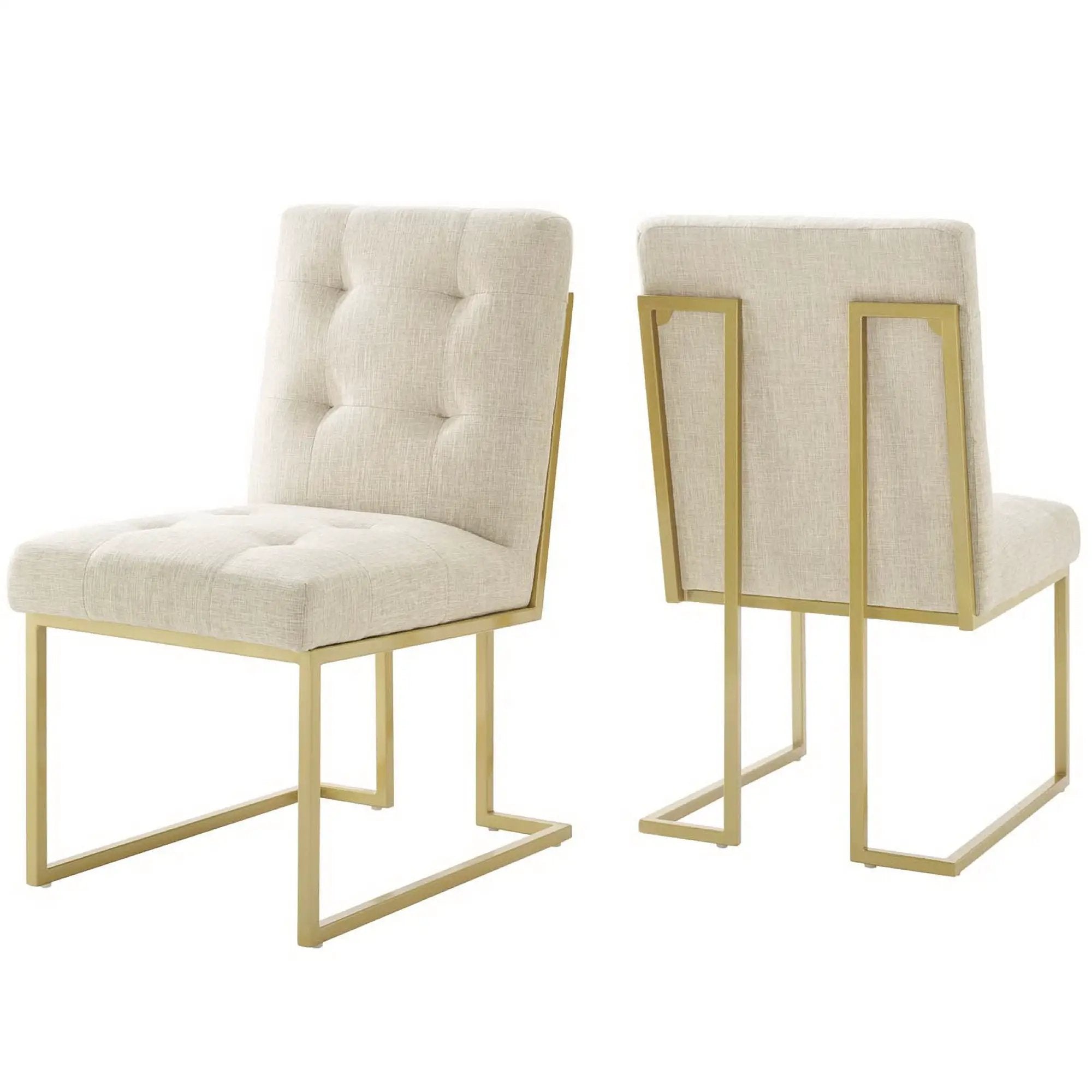 Privy Gold Stainless Steel Upholstered Fabric Dining Accent Chair Set of 2 by Modway by HouseOfZazla