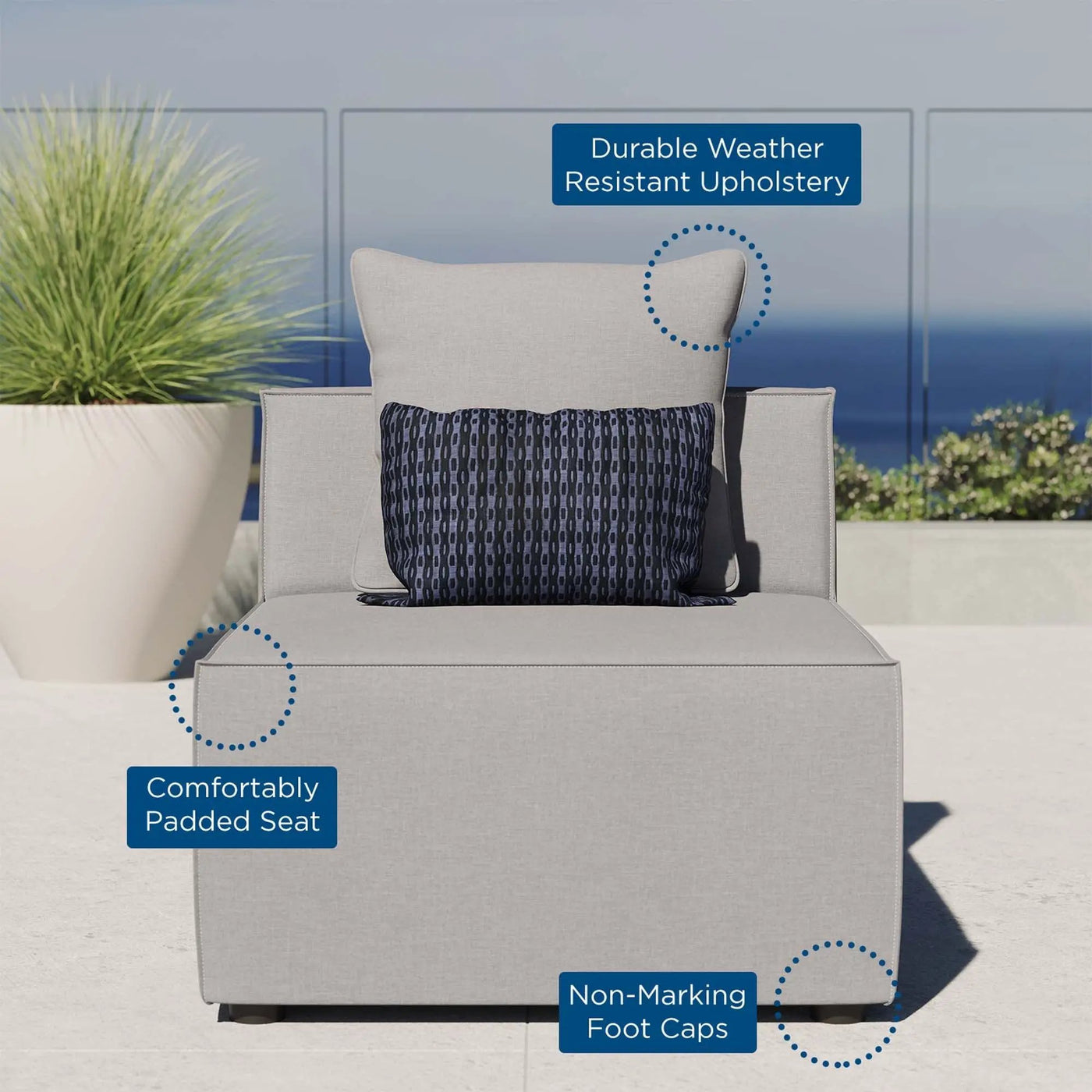 Saybrook Outdoor Patio Upholstered Sectional Sofa Armless Chair by HouseOfZazla