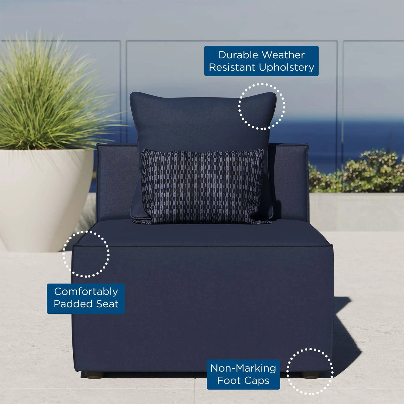 Saybrook Outdoor Patio Upholstered Sectional Sofa Armless Chair by HouseOfZazla