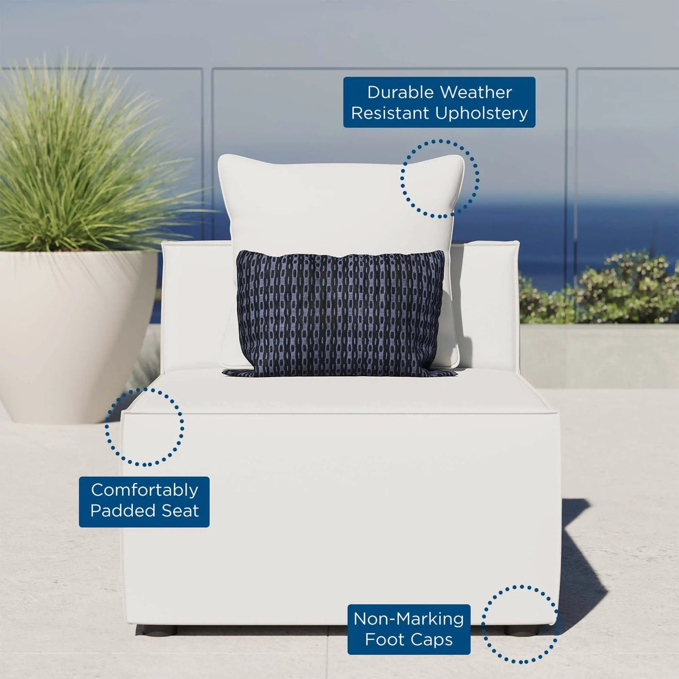 Saybrook Outdoor Patio Upholstered Sectional Sofa Armless Chair by HouseOfZazla