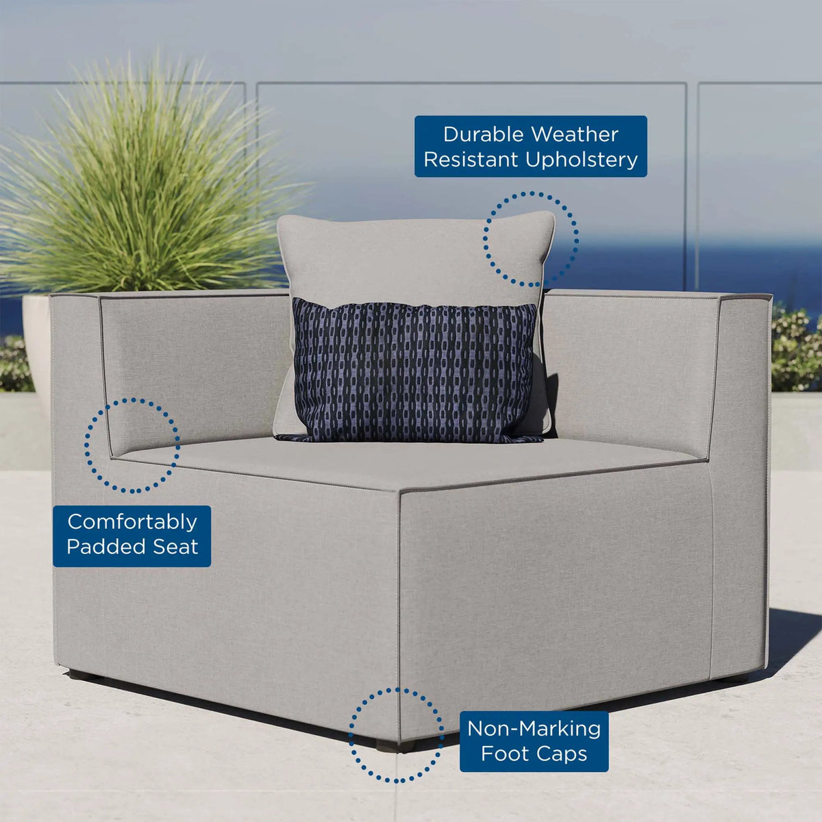 Saybrook Outdoor Patio Upholstered Sectional Sofa Corner Chair by HouseOfZazla