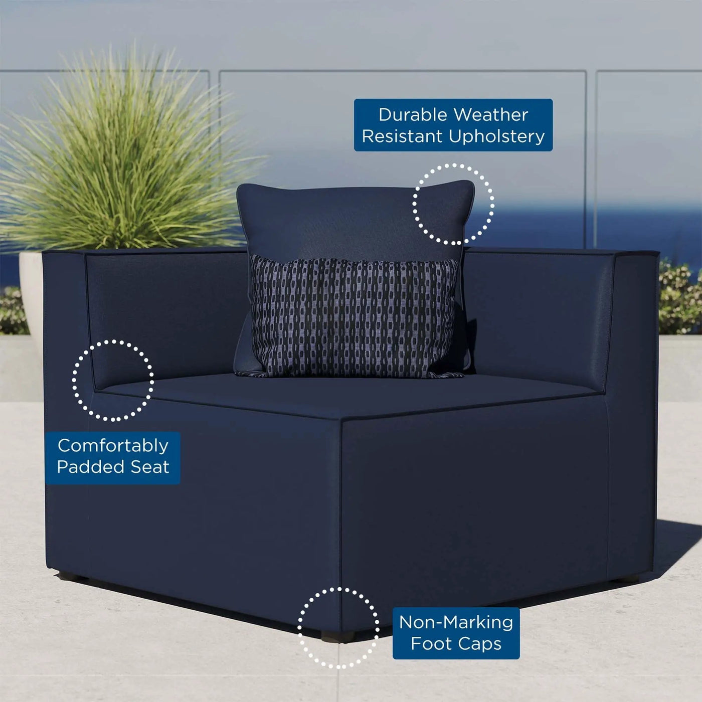 Saybrook Outdoor Patio Upholstered Sectional Sofa Corner Chair by HouseOfZazla