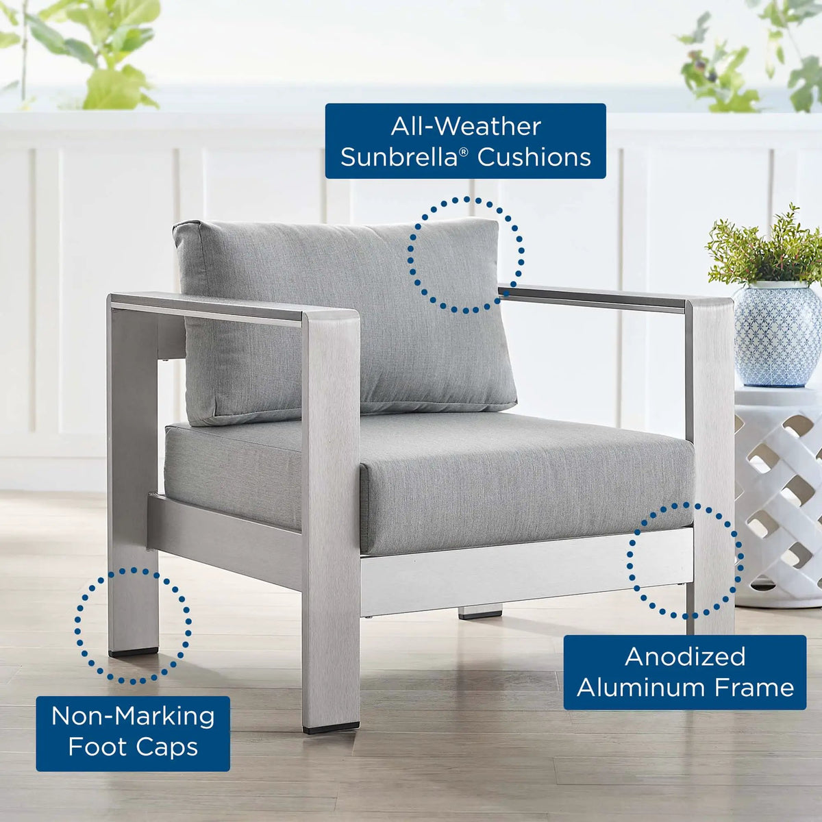 Shore Sunbrella Fabric Aluminum Outdoor Patio Armchair by Modway by HouseOfZazla