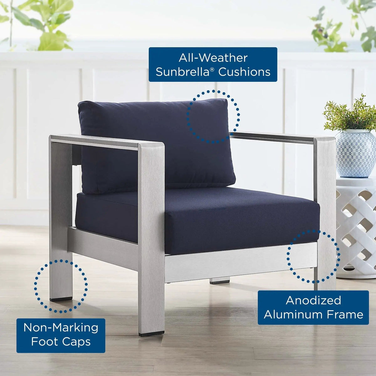 Shore Sunbrella Fabric Aluminum Outdoor Patio Armchair by Modway by HouseOfZazla