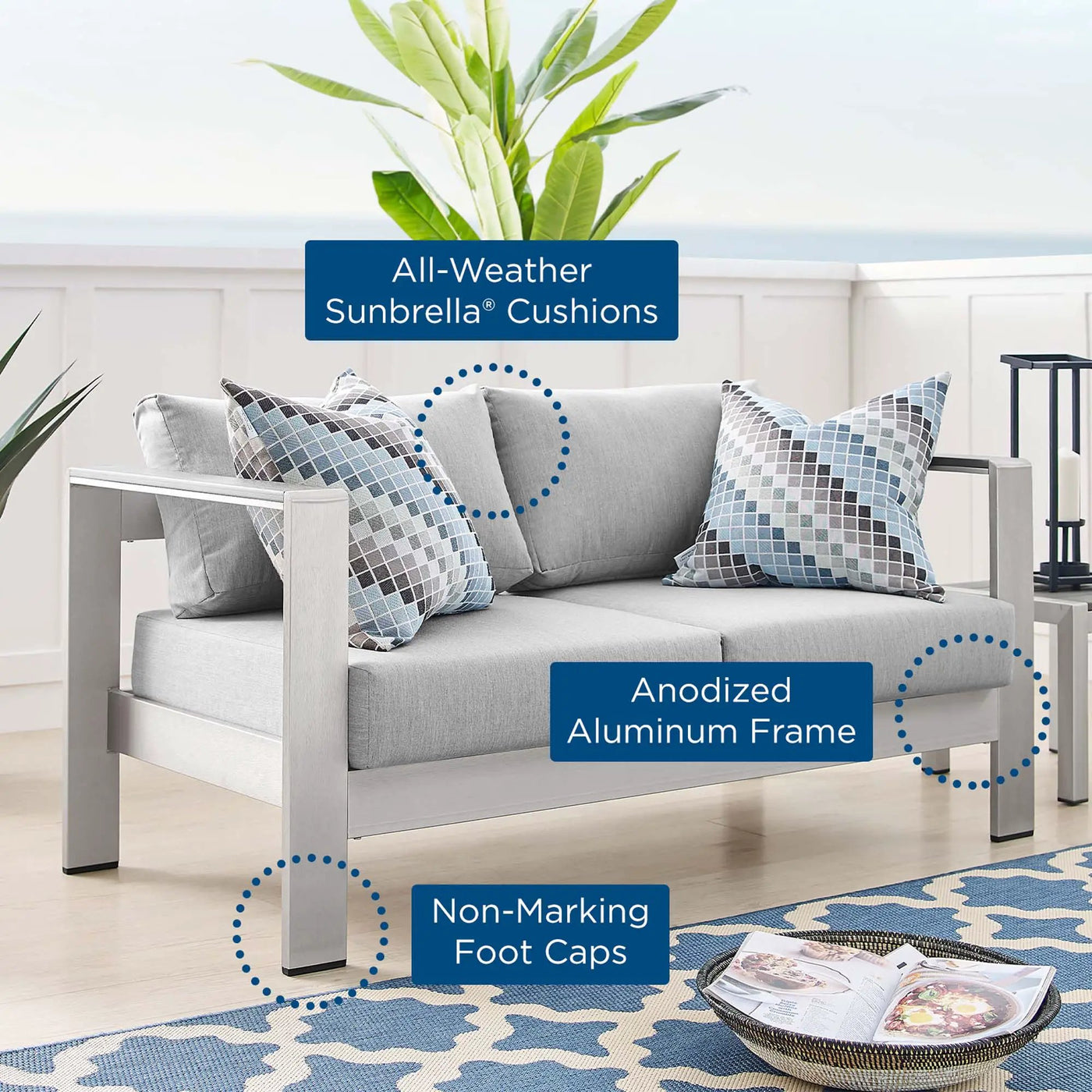 Shore Sunbrella Fabric Aluminum Outdoor Patio Loveseat by Modway by HouseOfZazla