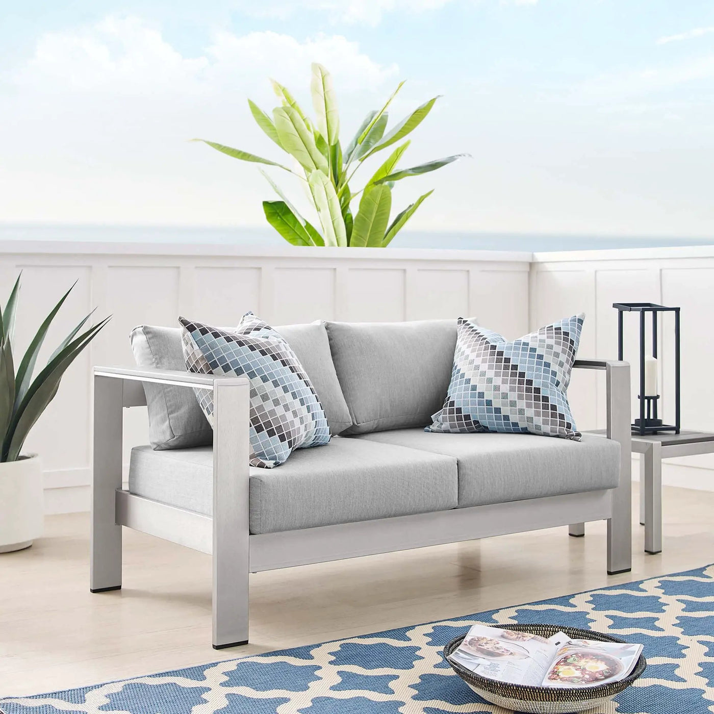 Shore Sunbrella Fabric Aluminum Outdoor Patio Loveseat by Modway by HouseOfZazla