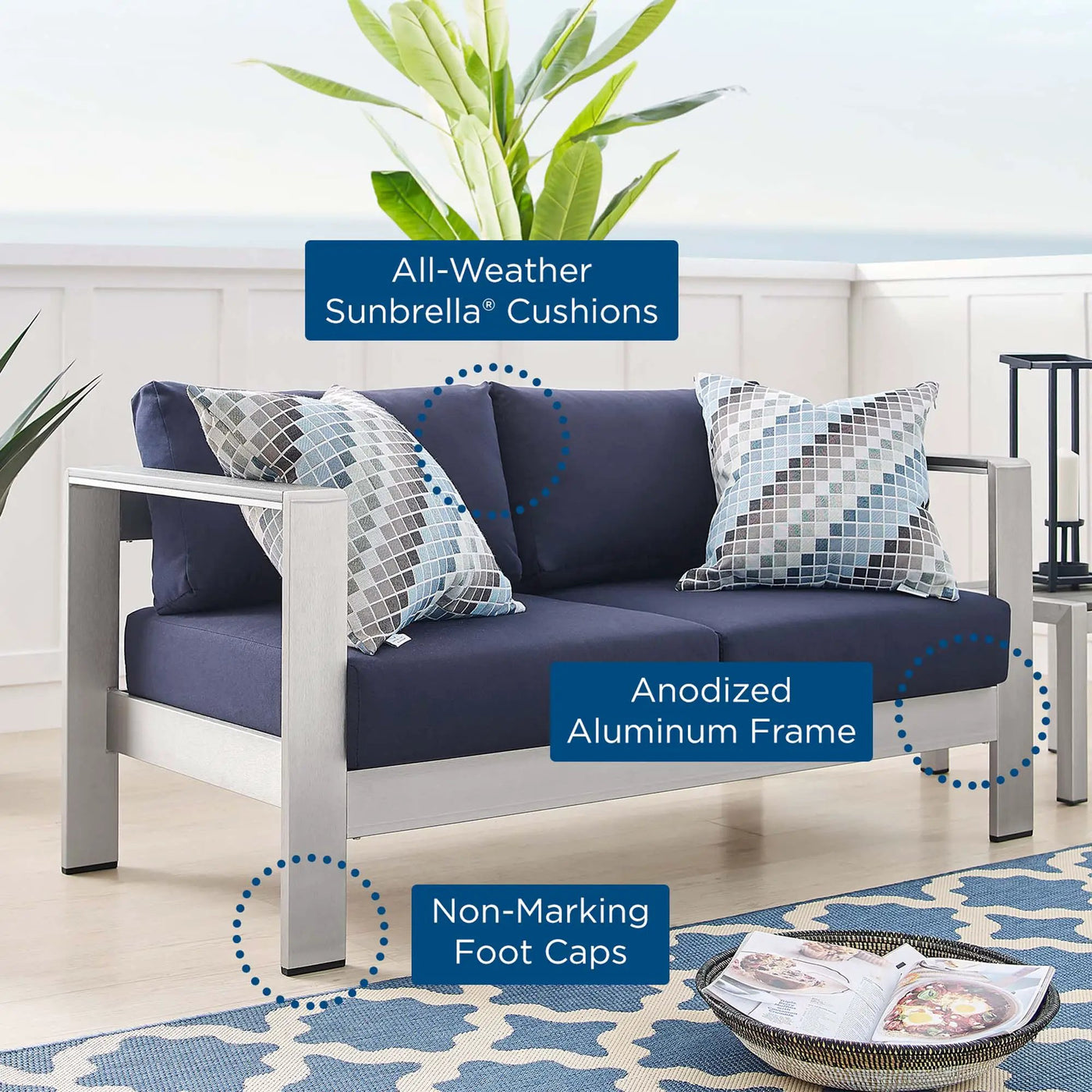 Shore Sunbrella Fabric Aluminum Outdoor Patio Loveseat by Modway by HouseOfZazla
