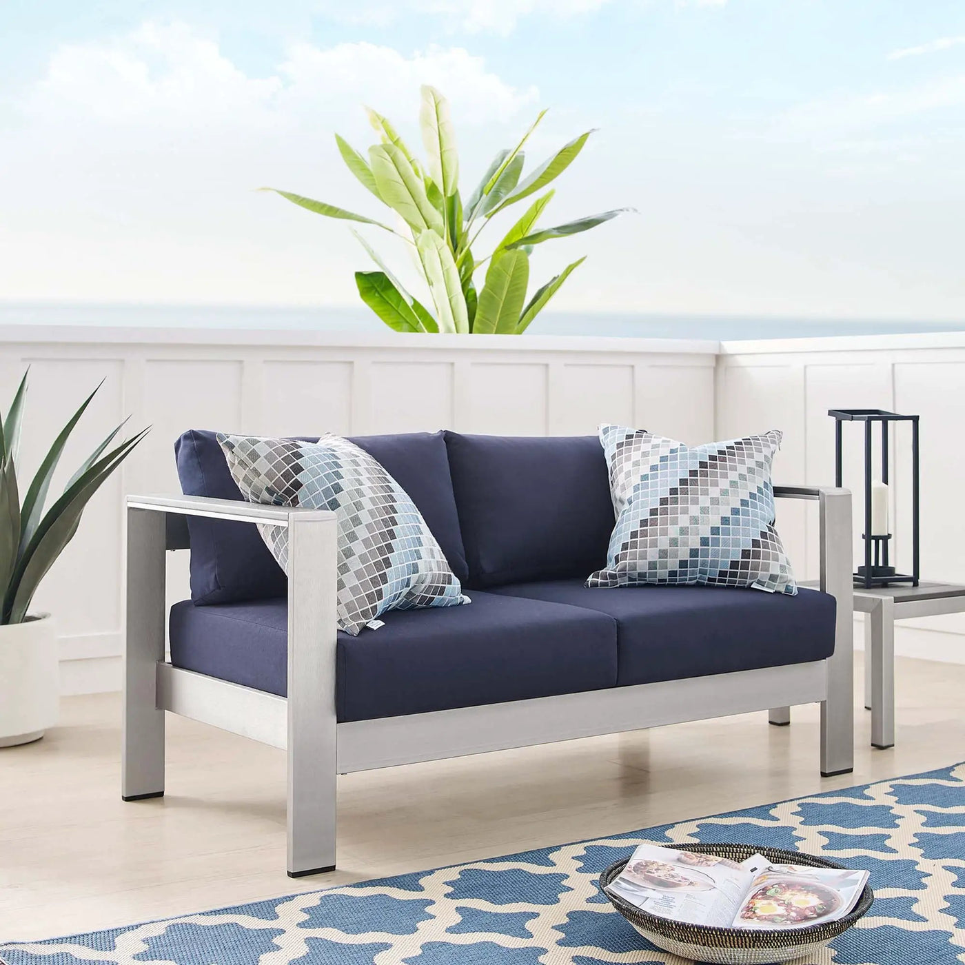 Shore Sunbrella Fabric Aluminum Outdoor Patio Loveseat by Modway by HouseOfZazla
