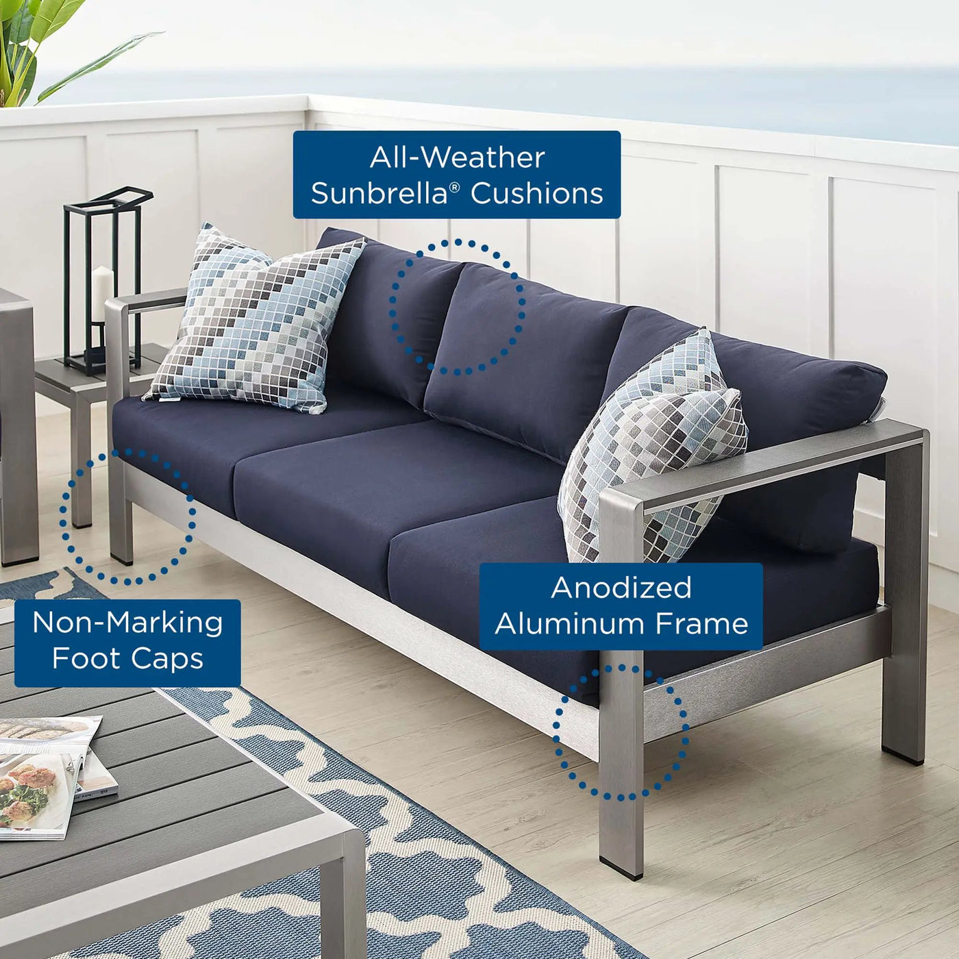 Shore Sunbrella Fabric Aluminum Outdoor Patio Sofa by Modway by HouseOfZazla