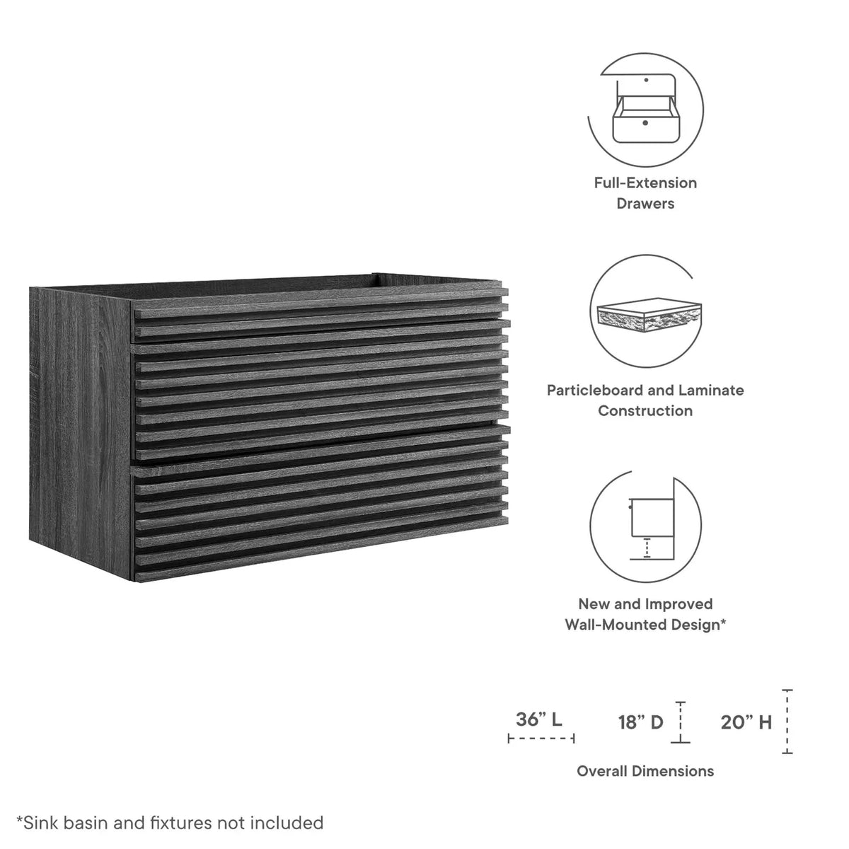 Render 36" Wall-Mount Bathroom Vanity Cabinet by Modway by HouseOfZazla