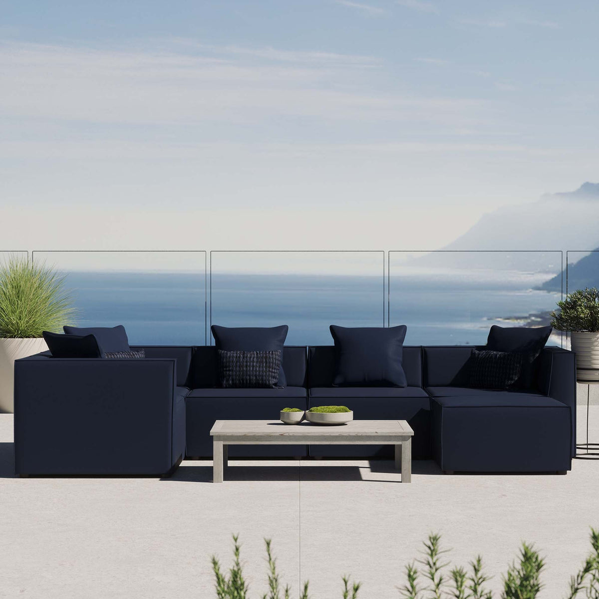 Saybrook 6-Piece Outdoor Patio Upholstered Sectional Sofa by Modway - Gray / Navy / White (EEI-4386), photo 25 of 39