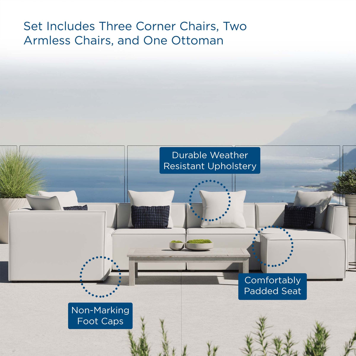 Saybrook 6-Piece Outdoor Patio Upholstered Sectional Sofa by Modway - Gray / Navy / White (EEI-4386), photo 39 of 39