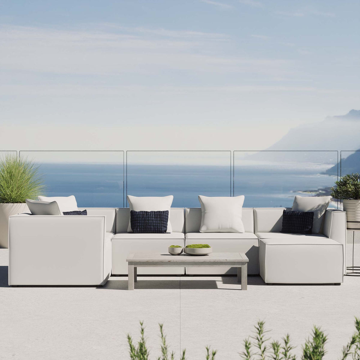 Saybrook 6-Piece Outdoor Patio Upholstered Sectional Sofa by Modway - Gray / Navy / White (EEI-4386), photo 38 of 39