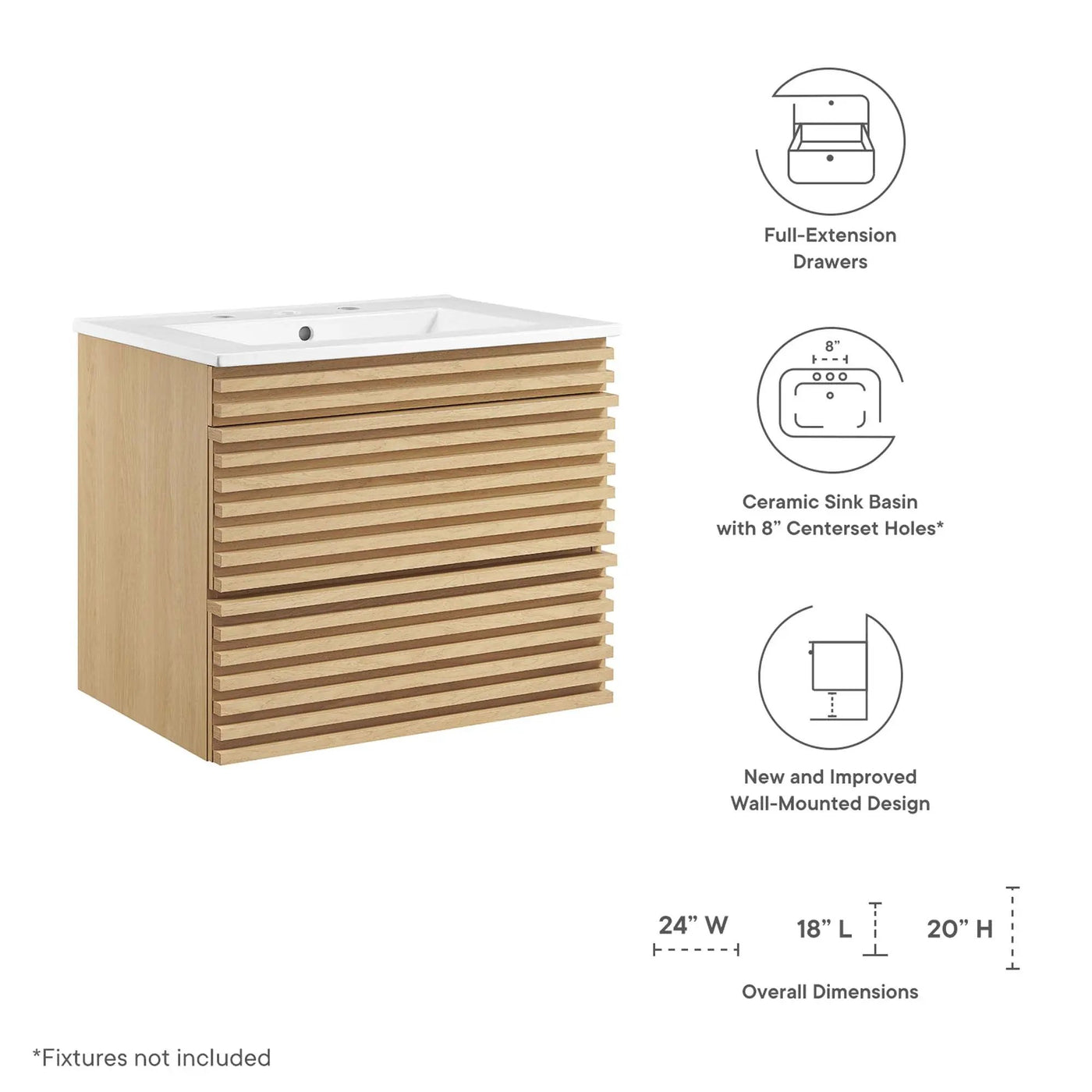 Render 24" Wall-Mount Bathroom Vanity by Modway by HouseOfZazla