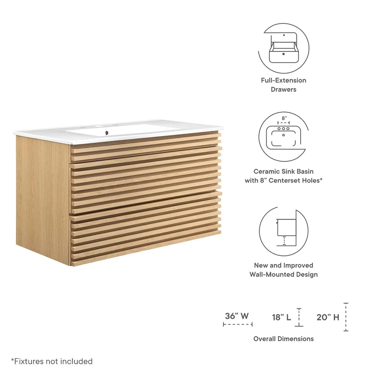 Render 36" Wall-Mount Bathroom Vanity by Modway by HouseOfZazla