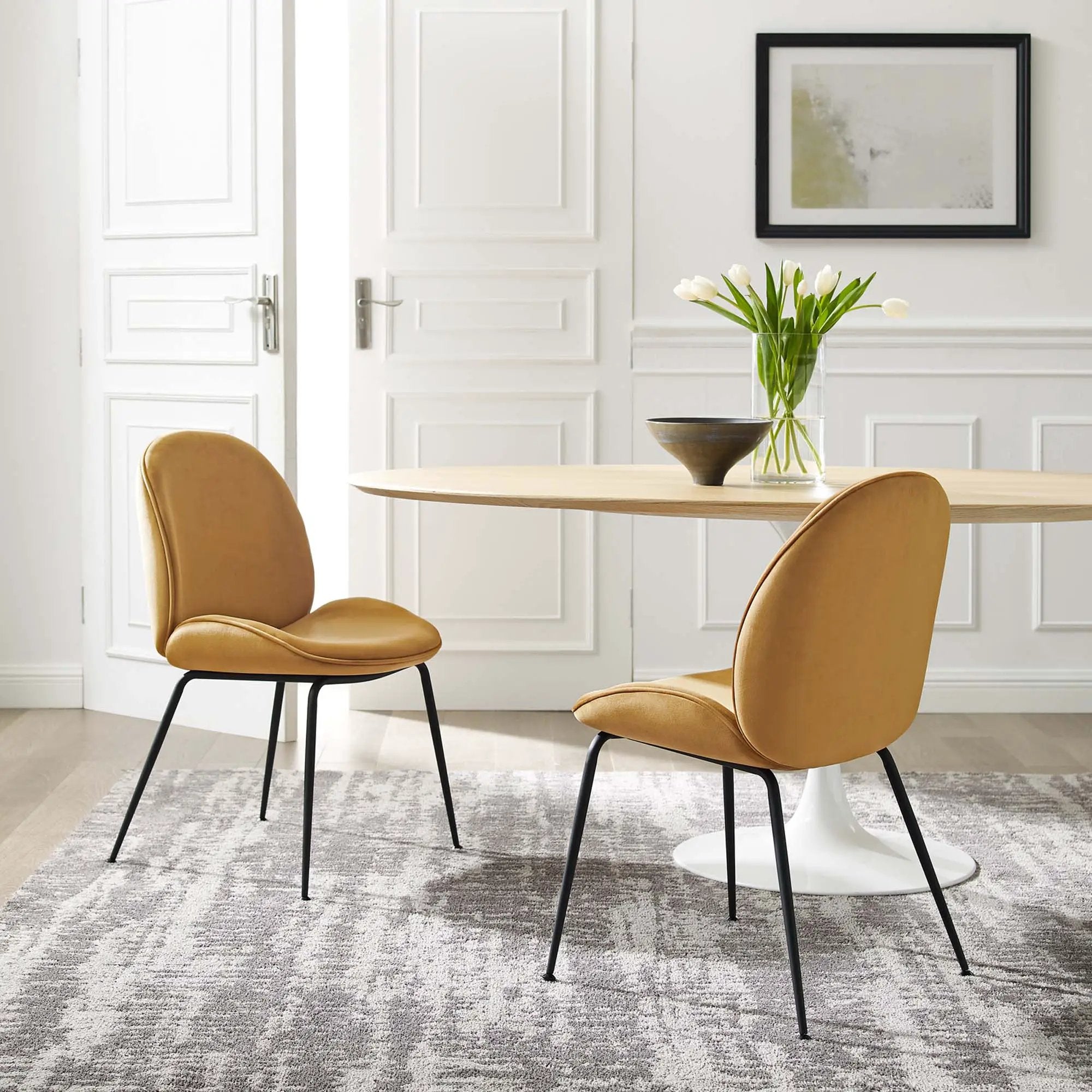 Scoop Black Powder Coated Steel Leg Performance Velvet Dining Chairs Set of 2 by HouseOfZazla