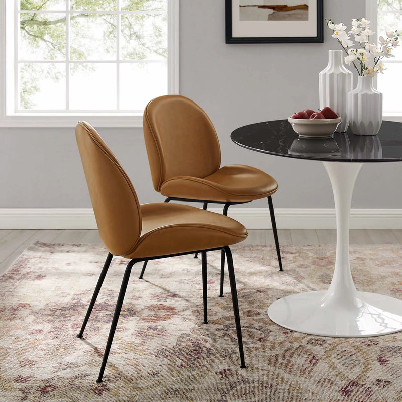 Scoop Black Powder Coated Steel Leg Vegan Leather Dining Chairs Set of 2 by Modway by HouseOfZazla