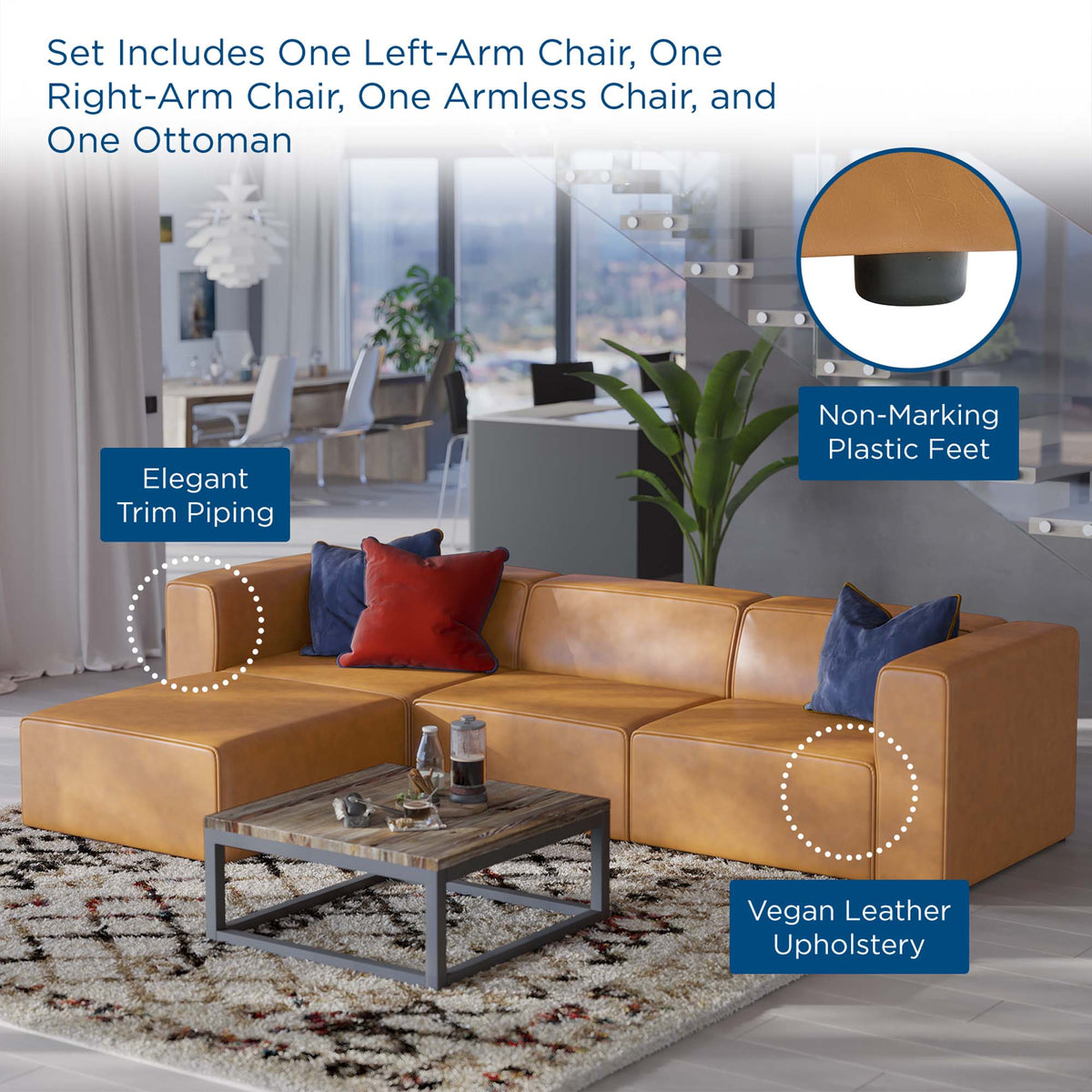 Mingle Vegan Leather Sofa and Ottoman Set by Modway, photo 13 of 13