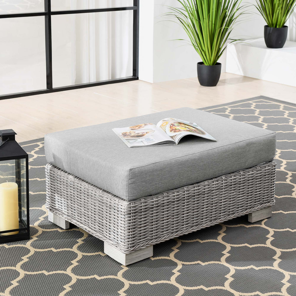 Conway Outdoor Patio Wicker Rattan Ottoman by Modway, photo 6 of 16