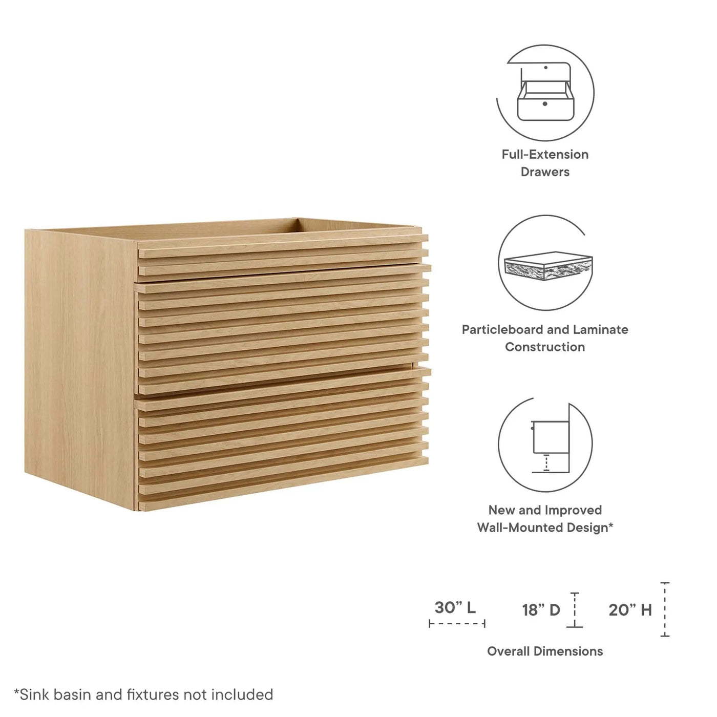 Render 30" Wall-Mount Bathroom Vanity Cabinet by Modway by HouseOfZazla