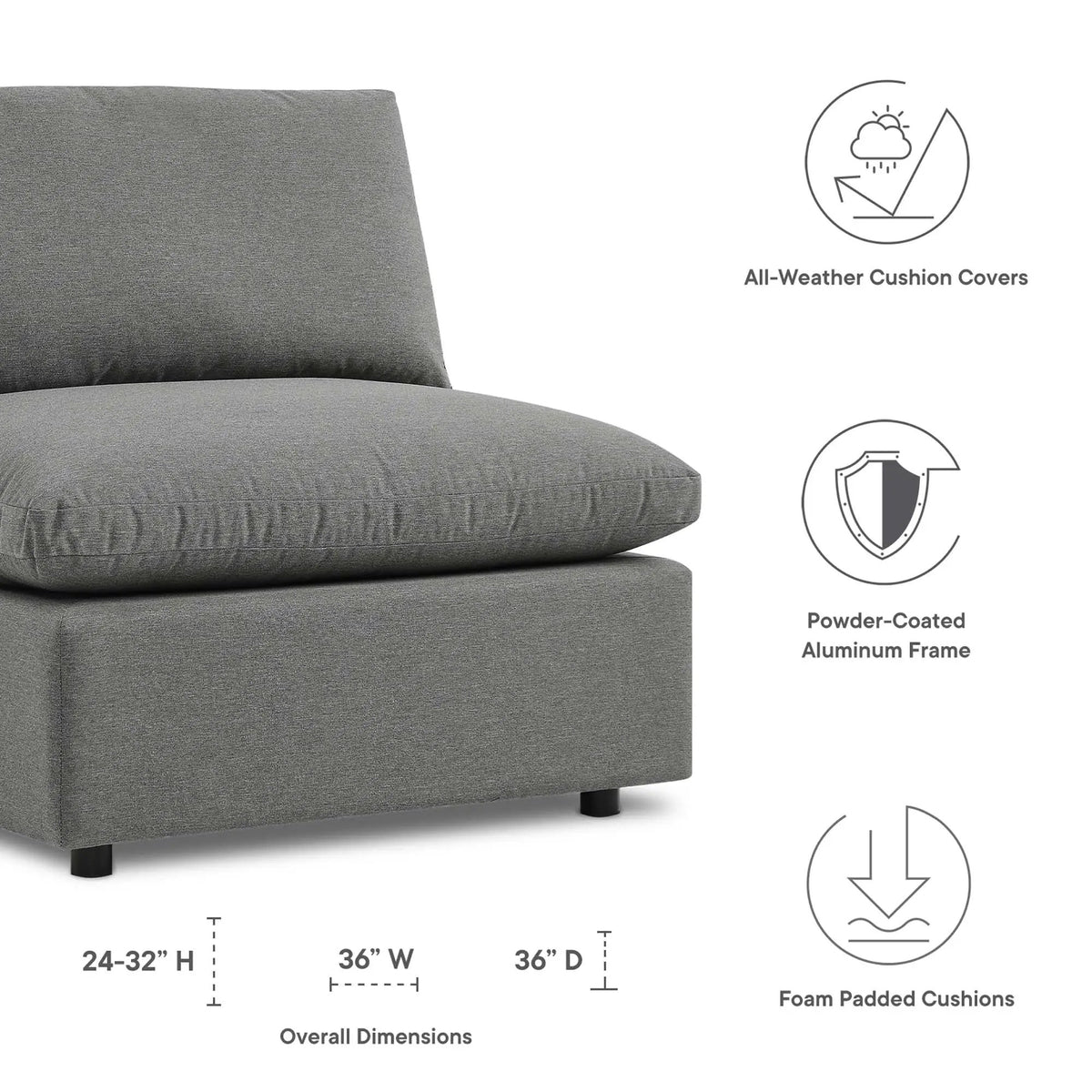 Commix Overstuffed Outdoor Patio Armless Chair by Modway by HouseOfZazla