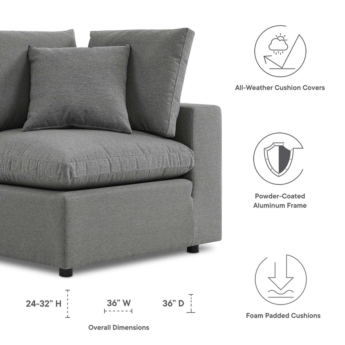 Commix Overstuffed Outdoor Patio Corner Chair by Modway, photo 2 of 18