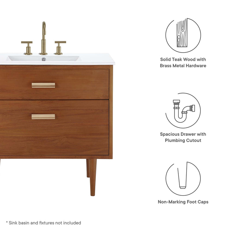 Cassia 36" Teak Wood Bathroom Vanity Cabinet (Sink Basin Not Included) by Modway, photo 2 of 10