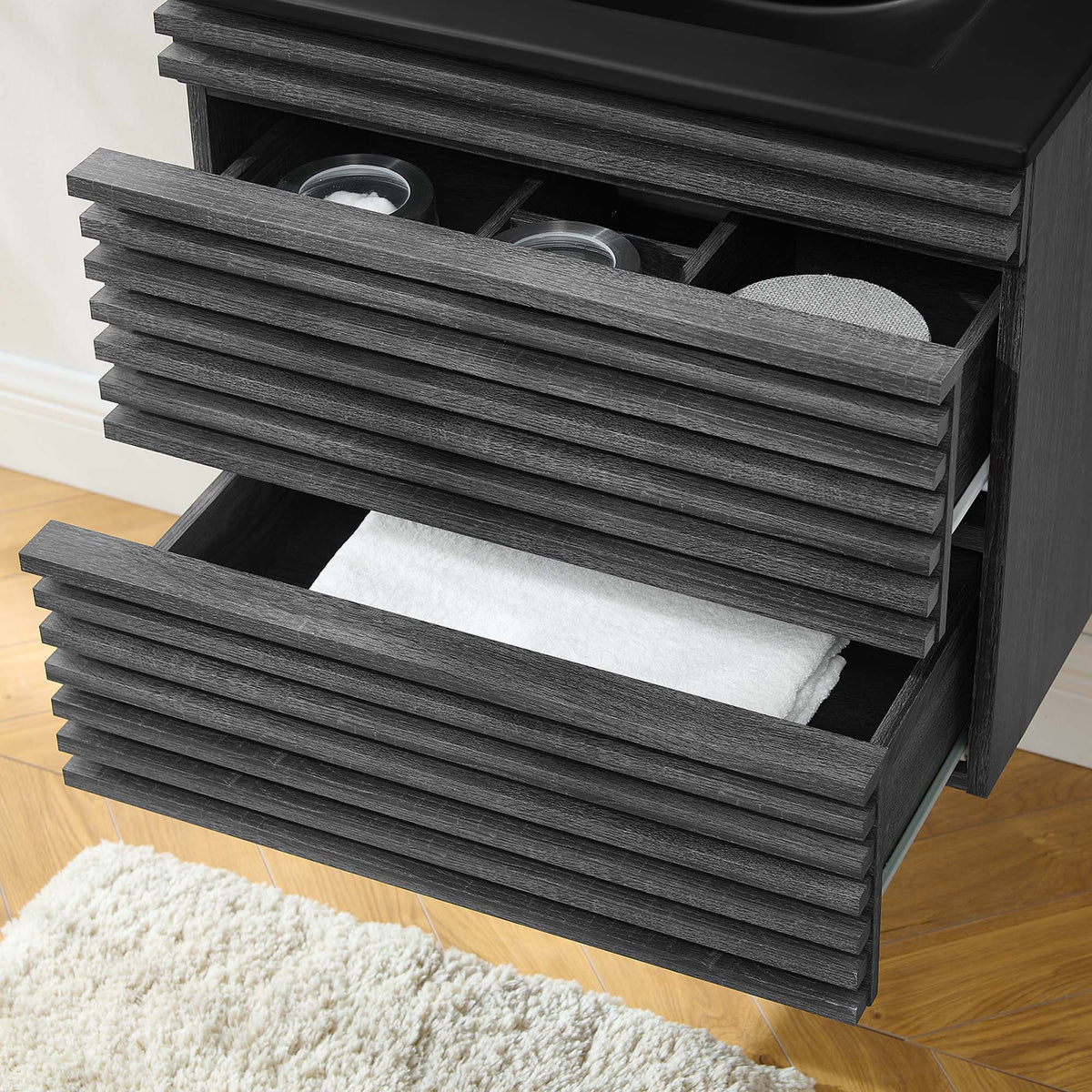 Render 24" Wall-Mount Bathroom Vanity by Modway - Charcoal Black / Oak Black / Walnut Black, photo 9 of 28